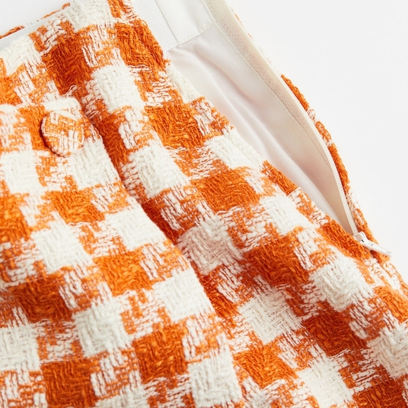 H&M Set Hounstooth Blazer S + Faux Wrap Mini Skirt 14 Orang/white Patterned Nwt - Picture 9 of 10
